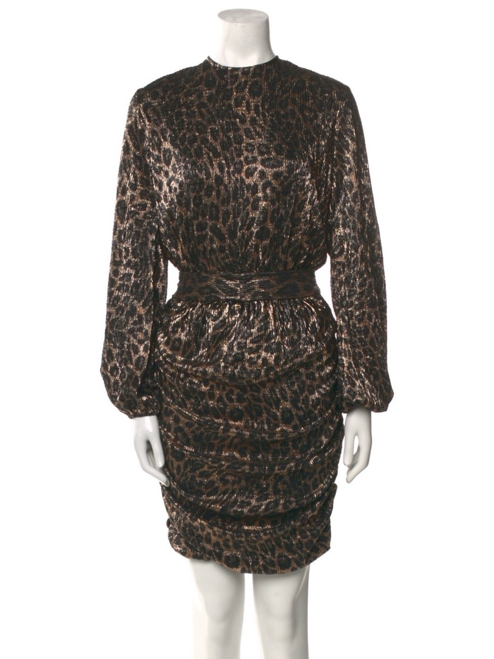 Melissa Odabash Brown and Black Metallic Leopard-Print Long-Sleeve Dress